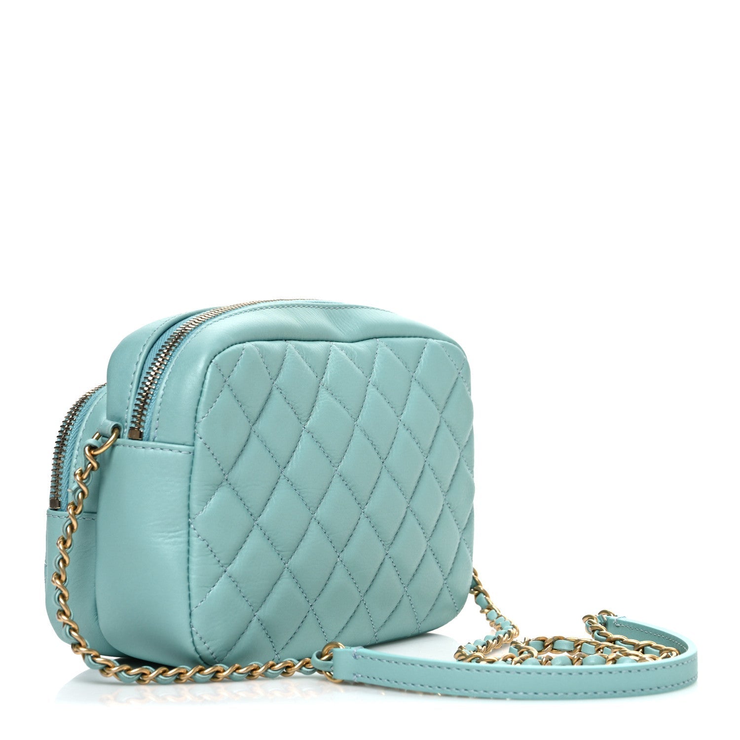 Calfskin Quilted Day Trips Camera Case Turquoise