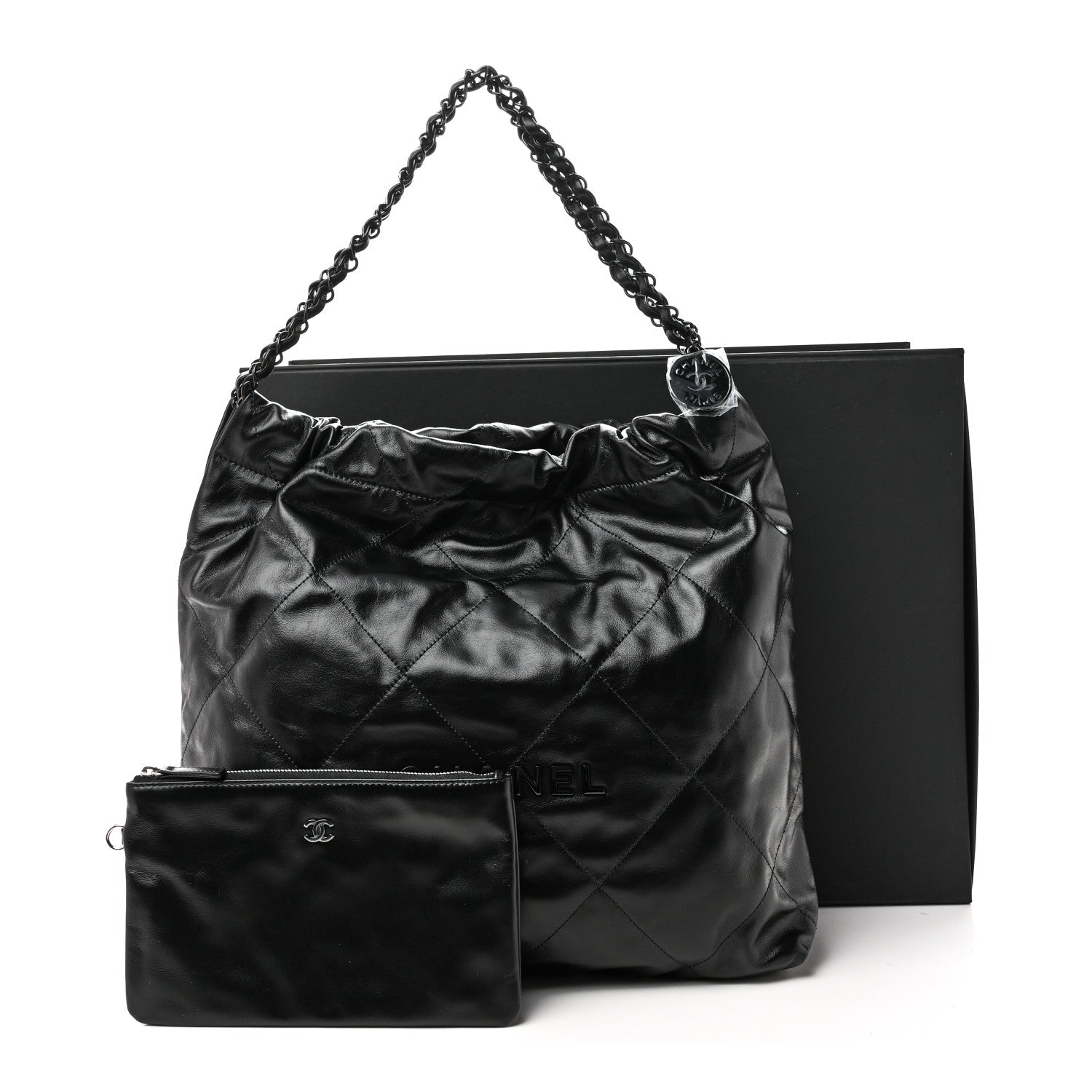 Shiny Calfskin Quilted Chanel 22 So Black
