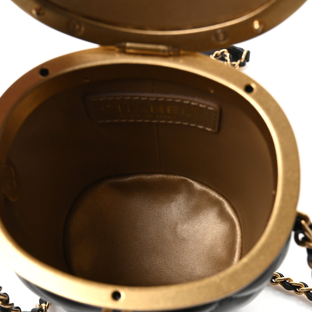 Glazed Calfskin Quilted Mini Crown Box Bag Black Black