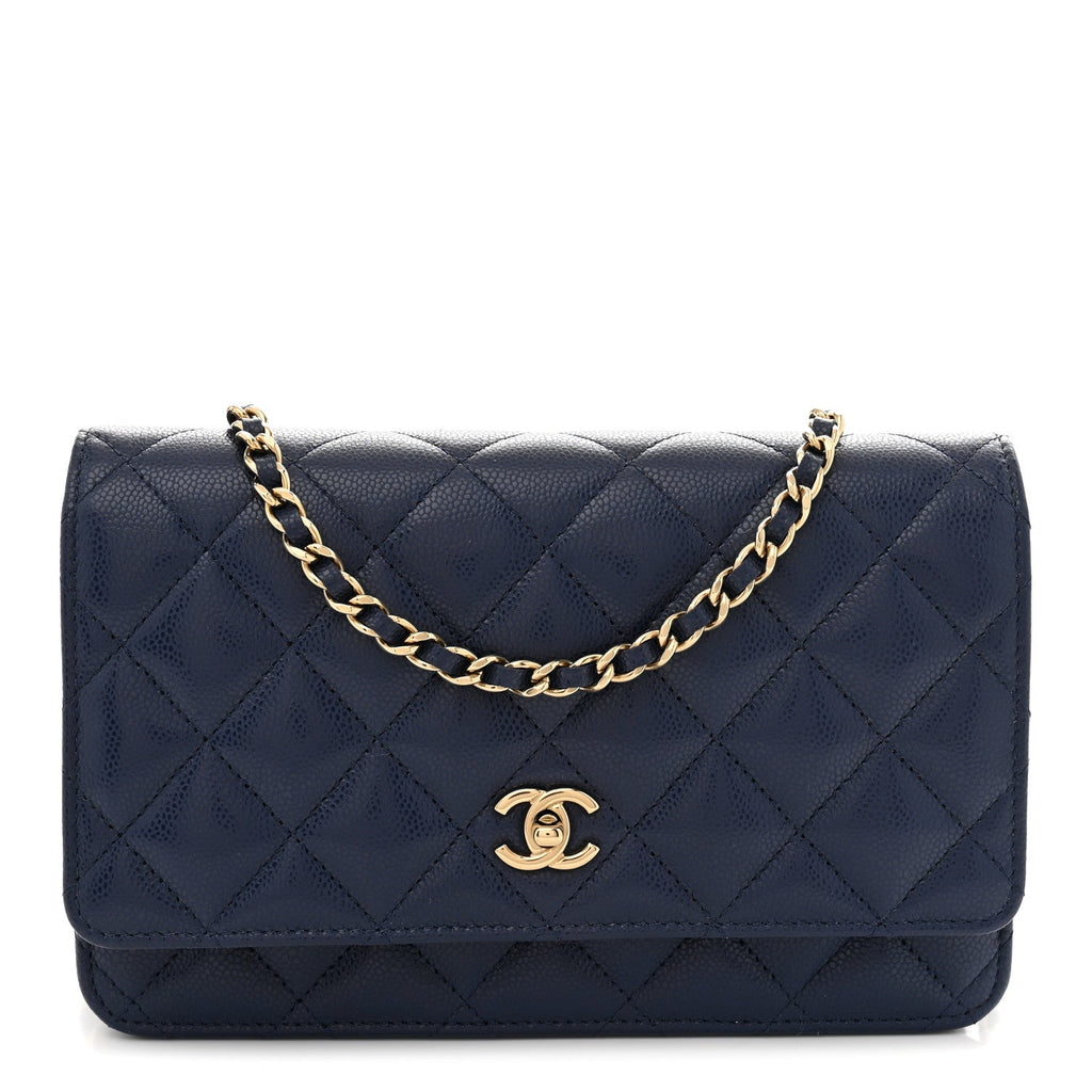 Caviar Quilted CC Turnlock Wallet On Chain WOC Navy Blue