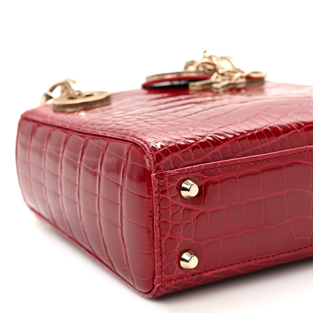 Alligator Crystal Mini Lady Dior Red