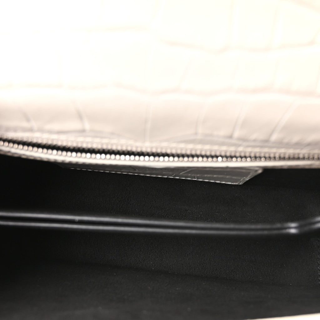 Shiny Calfskin Crocodile Embossed Knuckle Jeweled Crossbody White