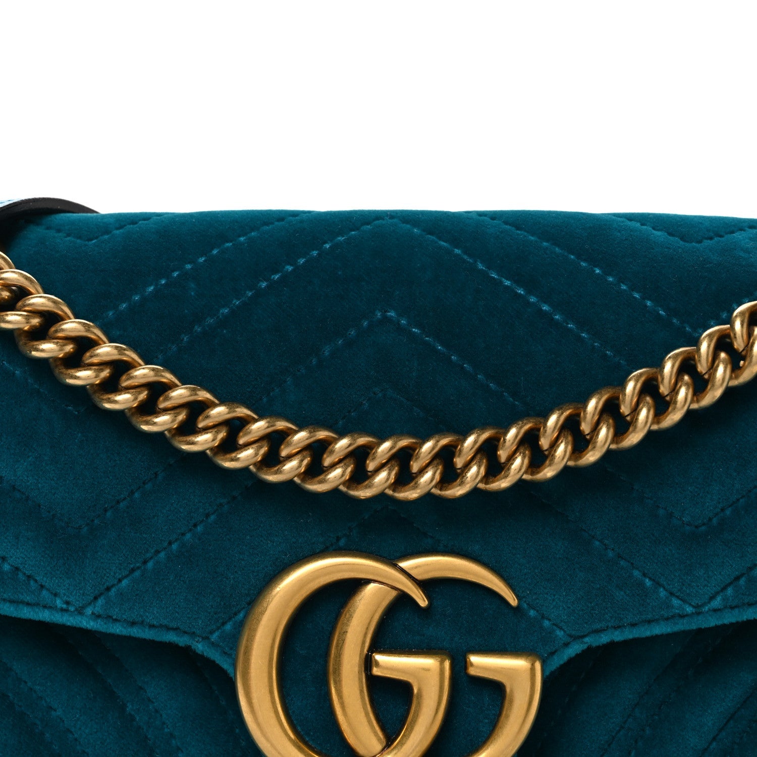 Velvet Matelasse Small GG Marmont Shoulder Bag Pavone Cyan
