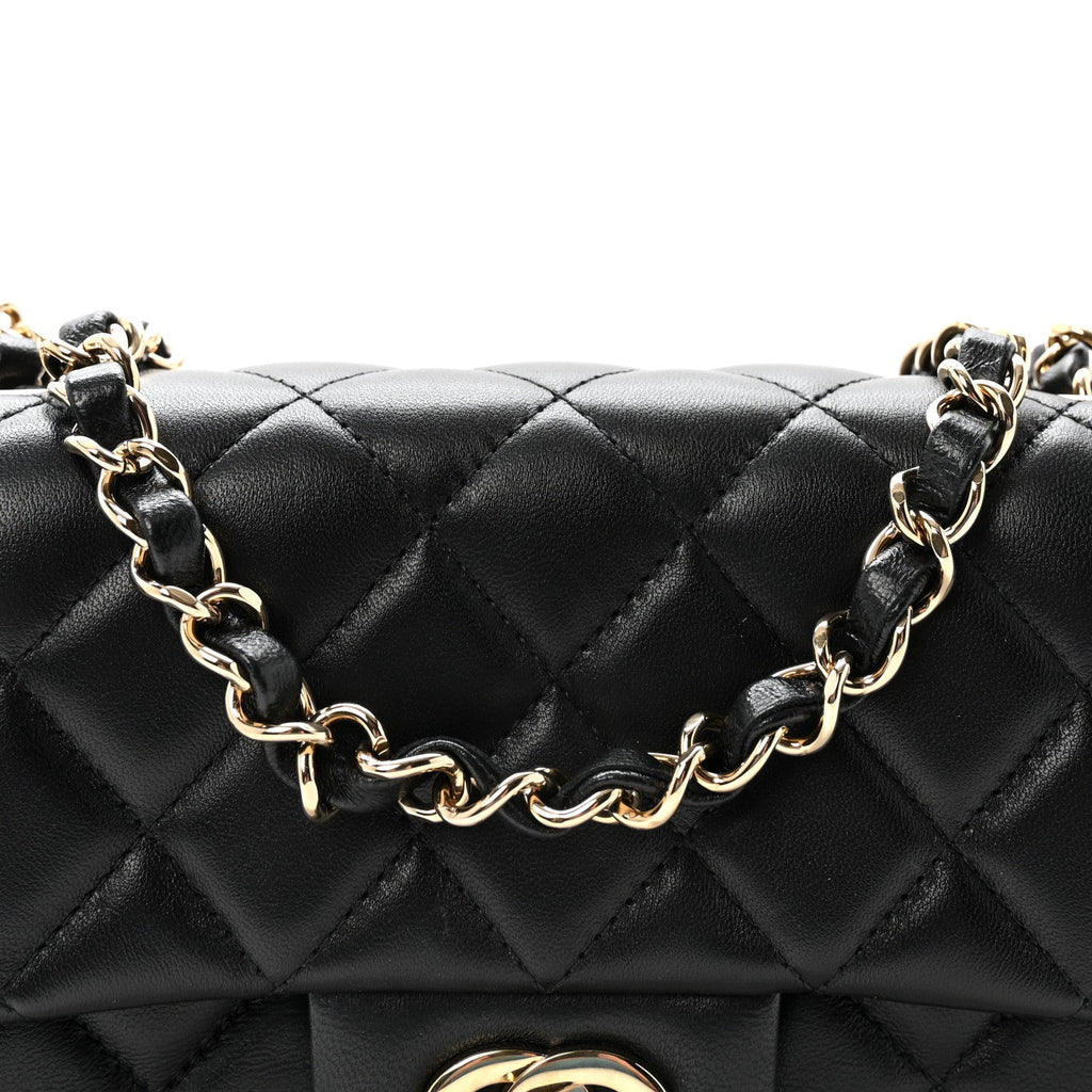 Lambskin Quilted Mini Rectangular Flap  Black