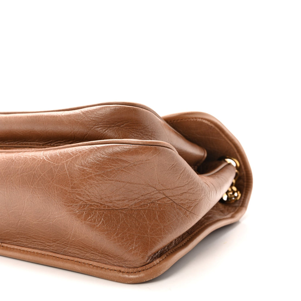 Crinkled Calfskin Matelasse Monogram Medium Niki Chain Satchel Caramel