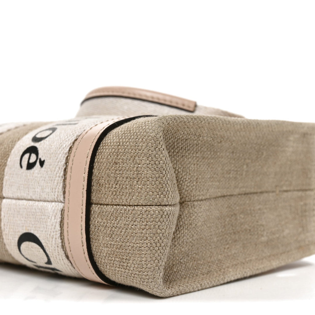 Linen Calfskin Mini Woody Ribbon Tote Cement Pink