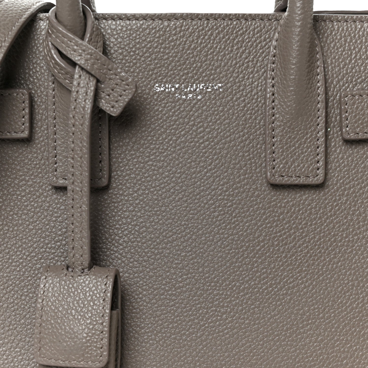 Grained Calfskin Topstich Baby Sac De Jour Fog