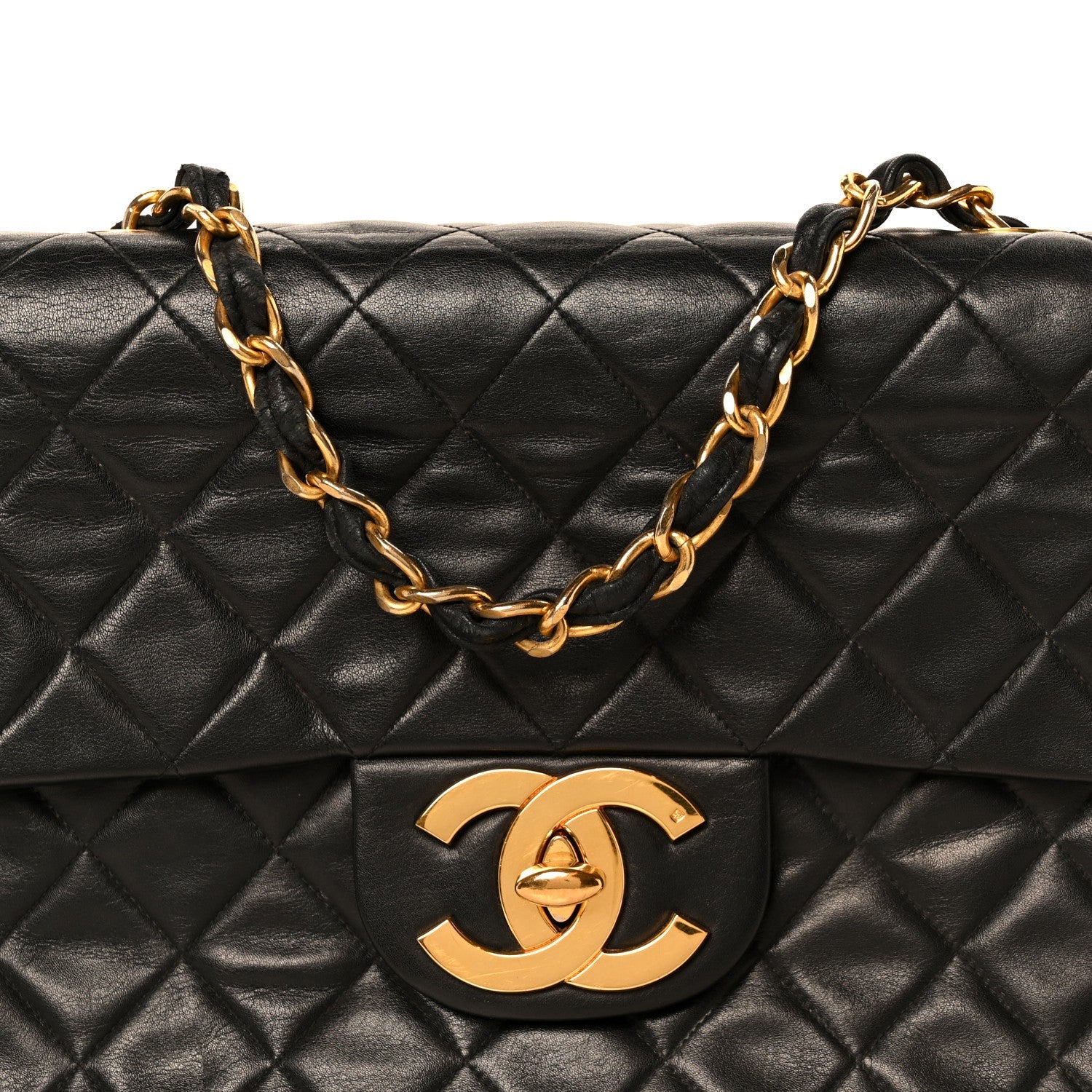 Lambskin Quilted XL Jumbo Single Flap Black