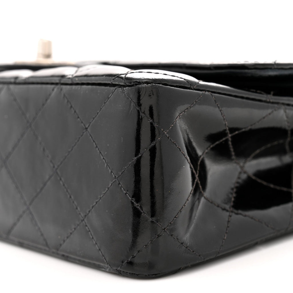 Patent Quilted Medium Double Flap Black