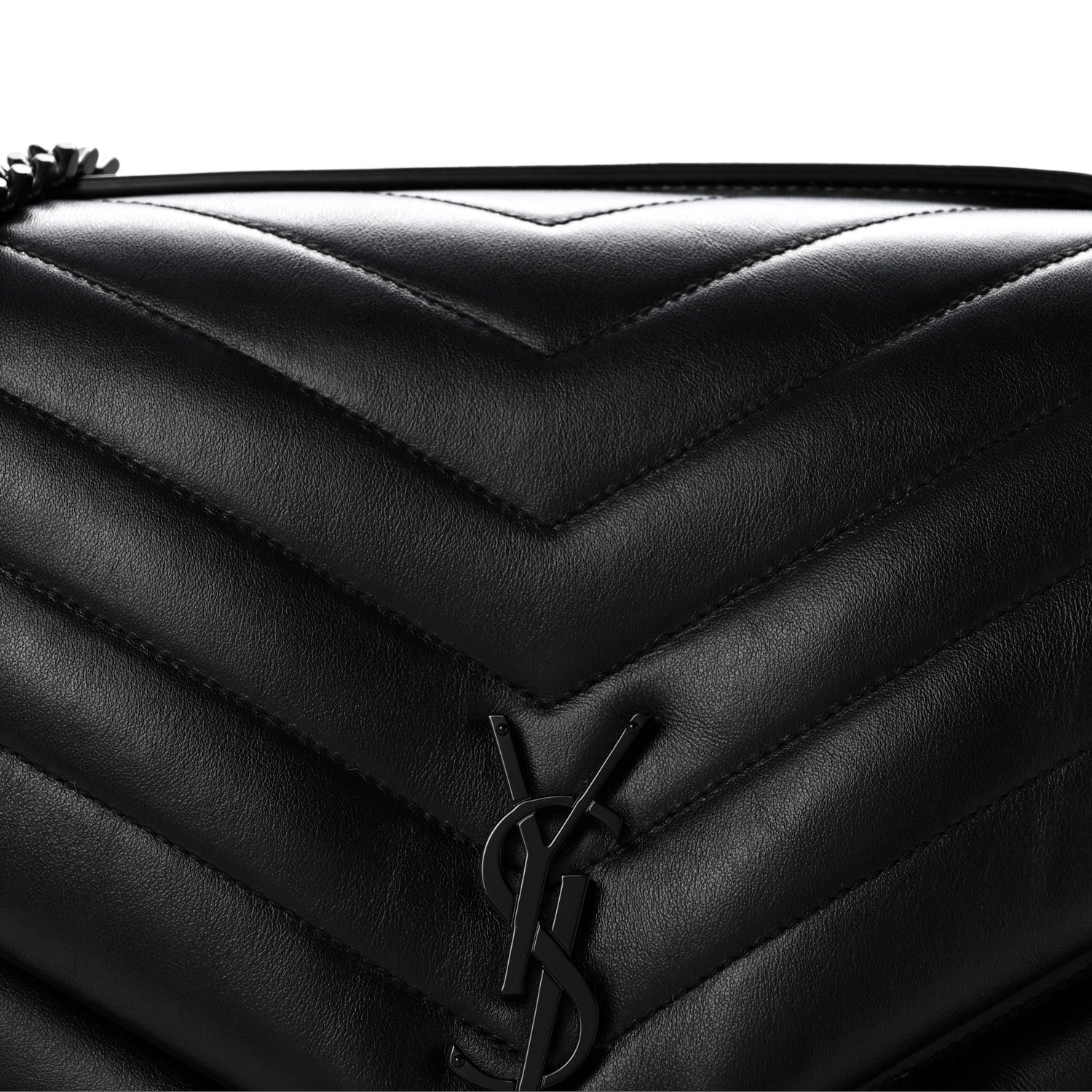 Calfskin Y Quilted Monogram Monochrome Large Loulou Chain Satchel Black