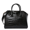 Calfskin Crocodile Embossed Small Antigona Black