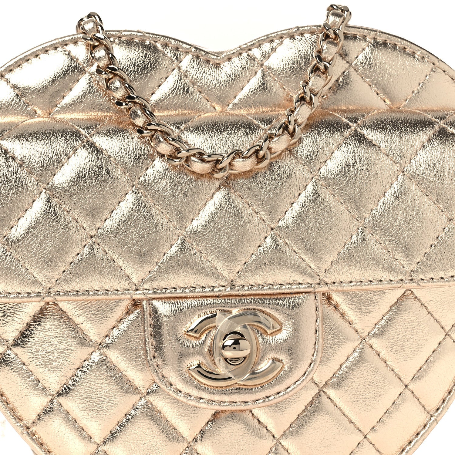 Metallic Lambskin Quilted CC In Love Heart Bag Gold