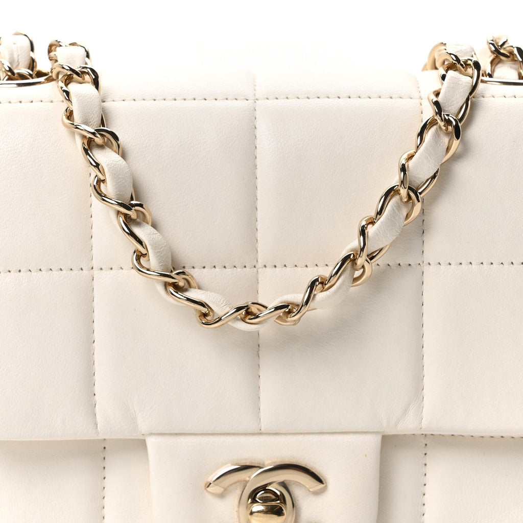 Lambskin Resin Crystal Square Quilted Monacoco Mini Square Flap White