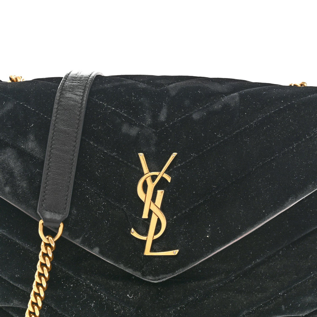 Velvet Y Quilted Monogram Small Loulou Chain Satchel Black