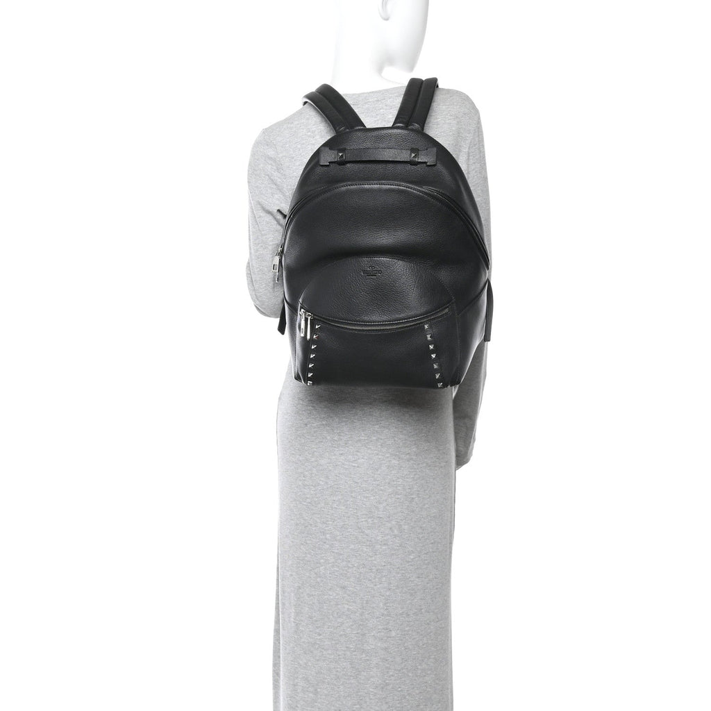 Grained Calfskin Rockstud Backpack Black