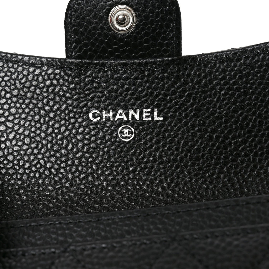 Caviar Quilted Flap Card Holder Black