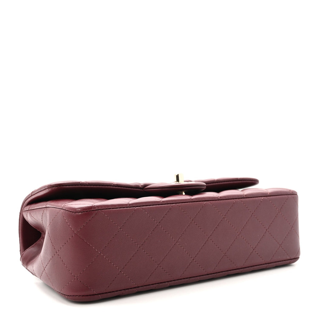 Lambskin Quilted Top Handle East West Flap Dark Burgundy