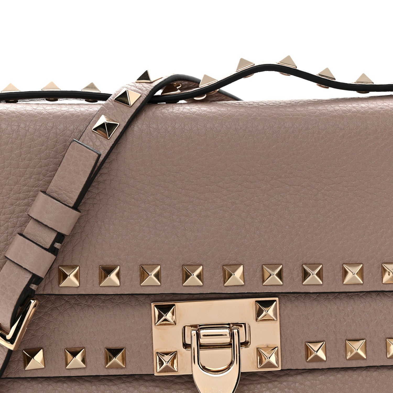 Grainy Calfskin Rockstud Double Flap Crossbody Bag Poudre