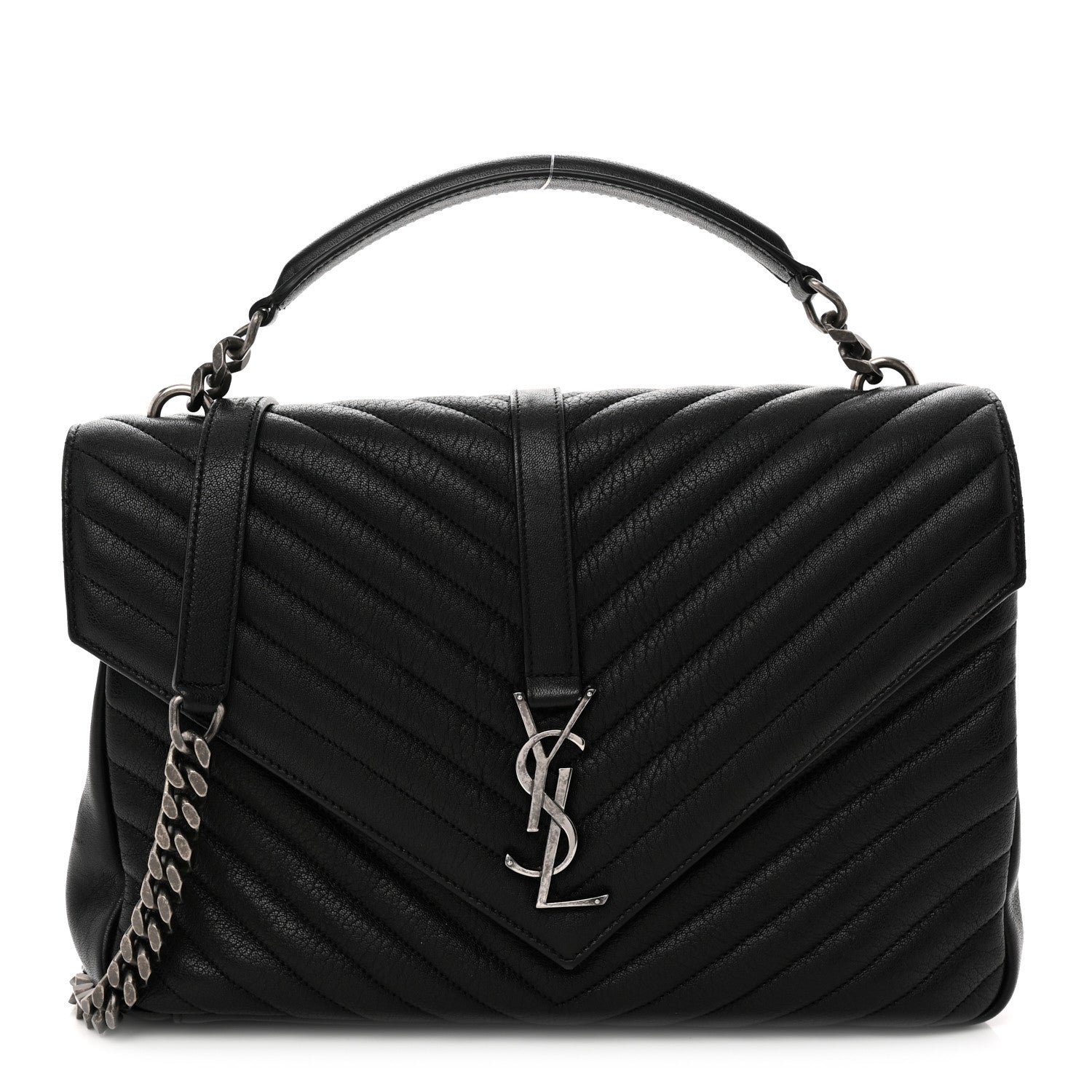 Sheepskin Matelasse Chevron Monogram Large College Satchel Black