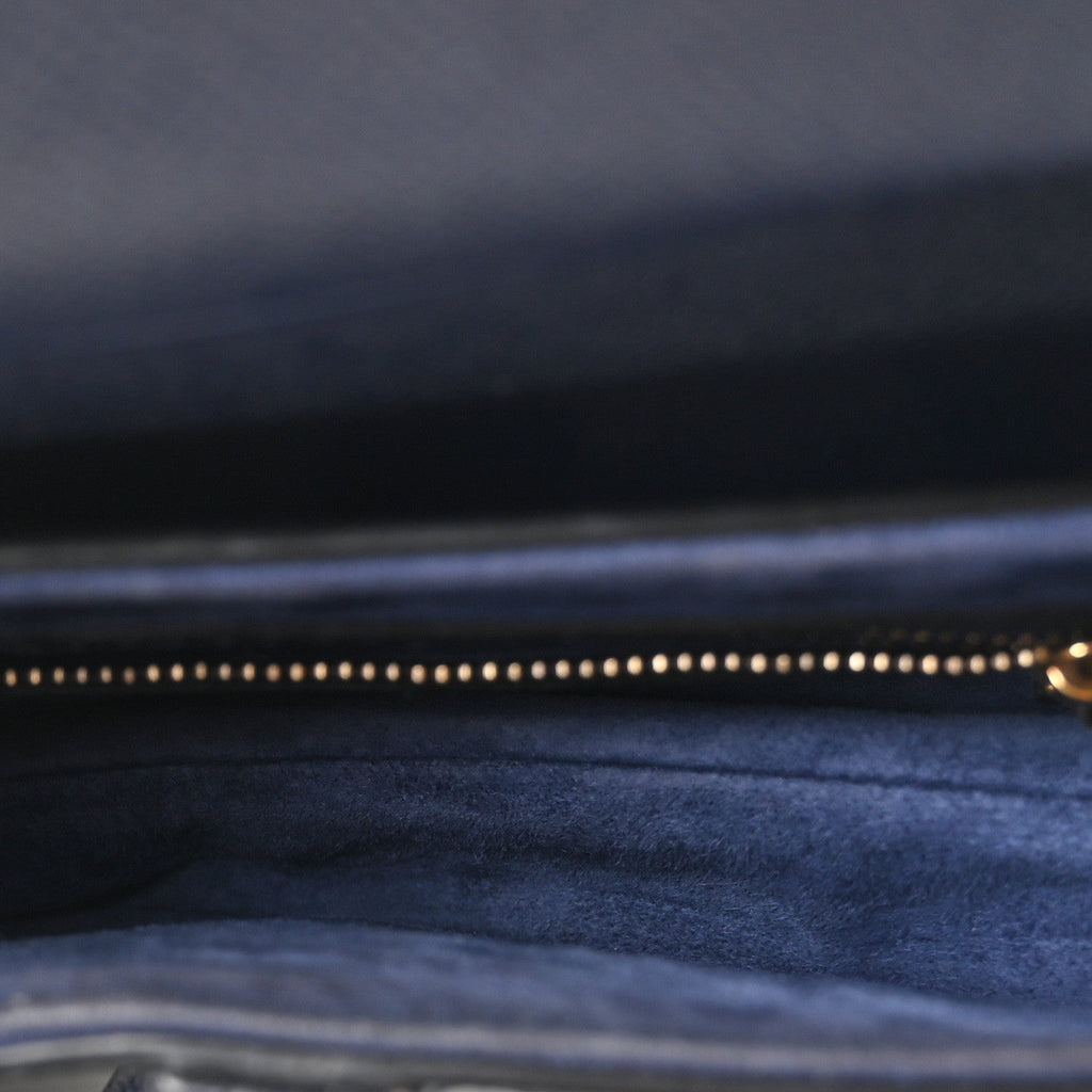Grained Calfskin Saddle Bag With Strap Deep Ocean