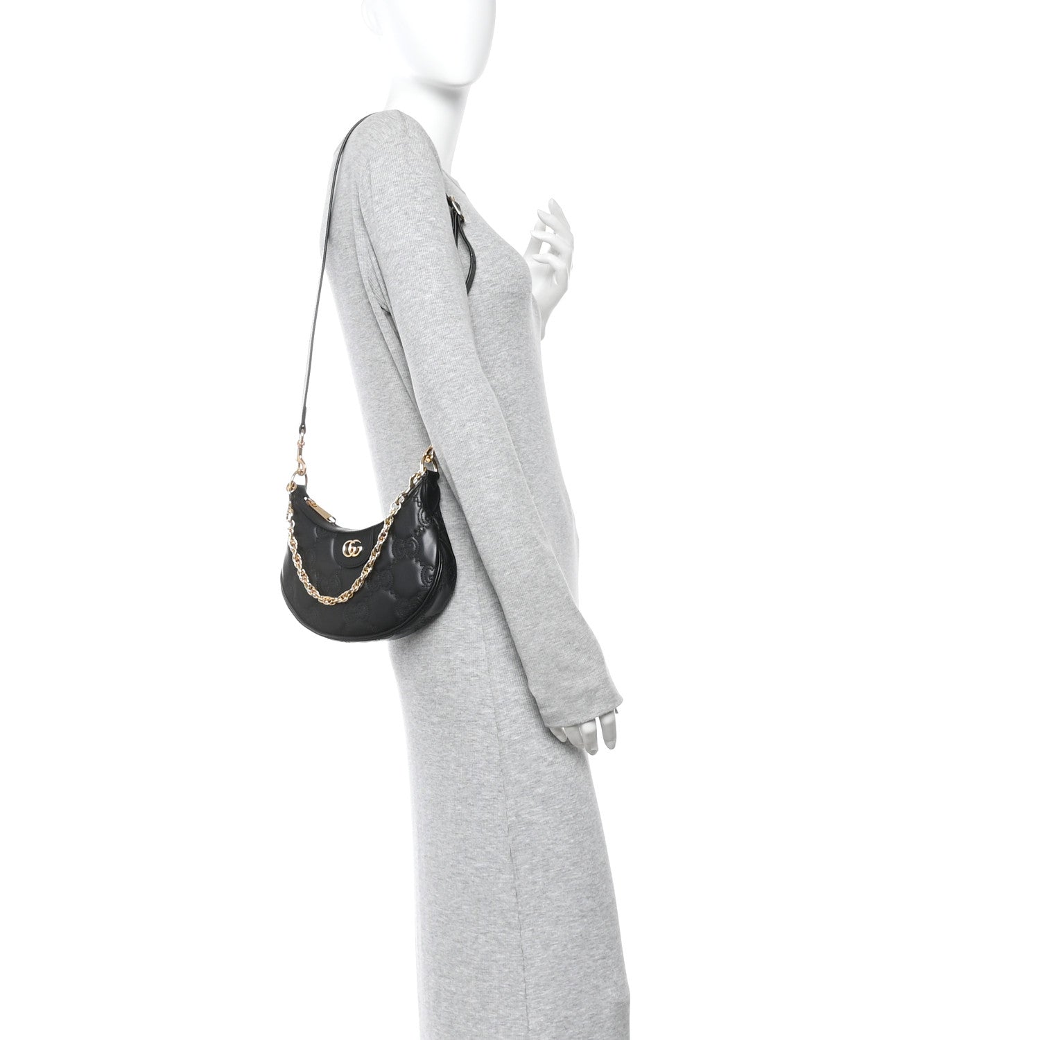 Calfskin GG Matelasse Mini Hobo Shoulder Bag Black