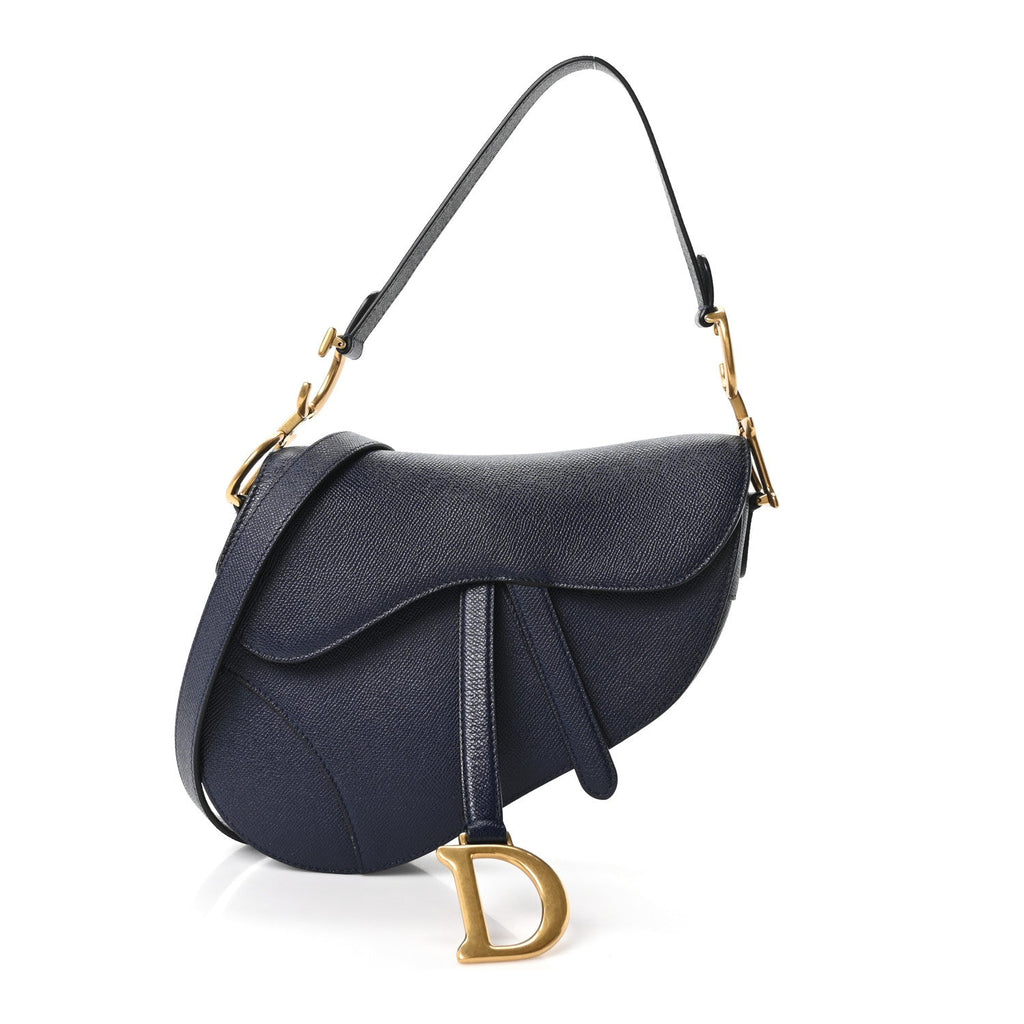 Grained Calfskin Saddle Bag With Strap Deep Ocean