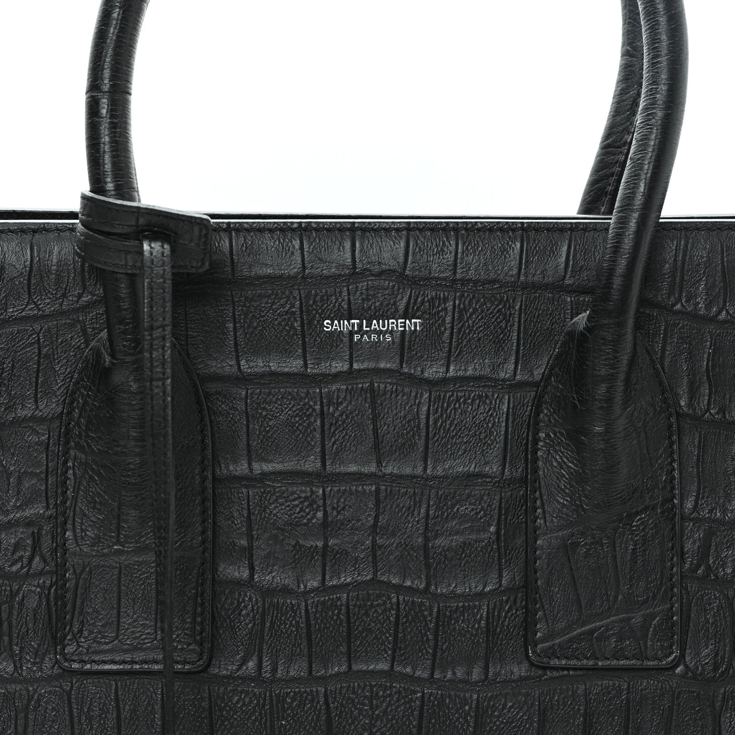Calfskin Crocodile Embossed Large Sac De Jour Carryall Black