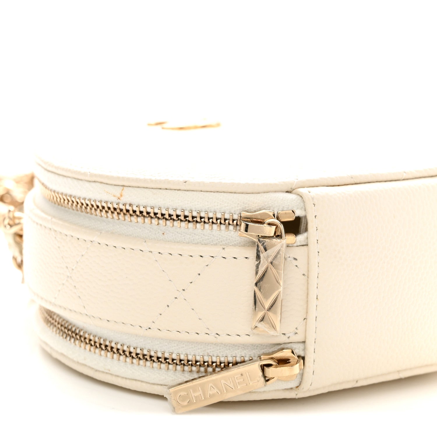 Caviar Quilted Round Handle With Care Vanity With Chain White