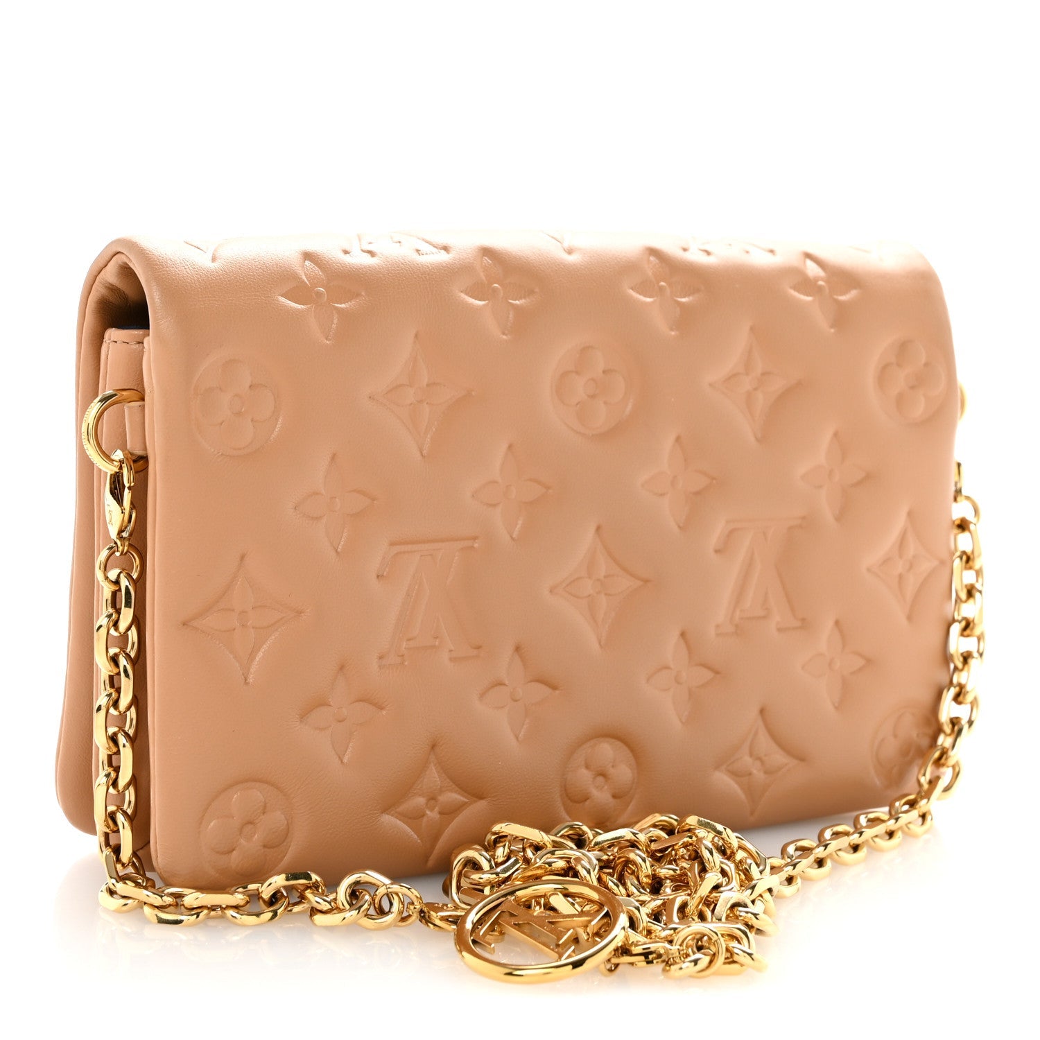 Lambskin Embossed Monogram Pochette Coussin Camel