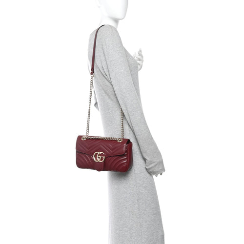 Calfskin Matelasse Small GG Marmont Shoulder Bag Rosso Ancora Red