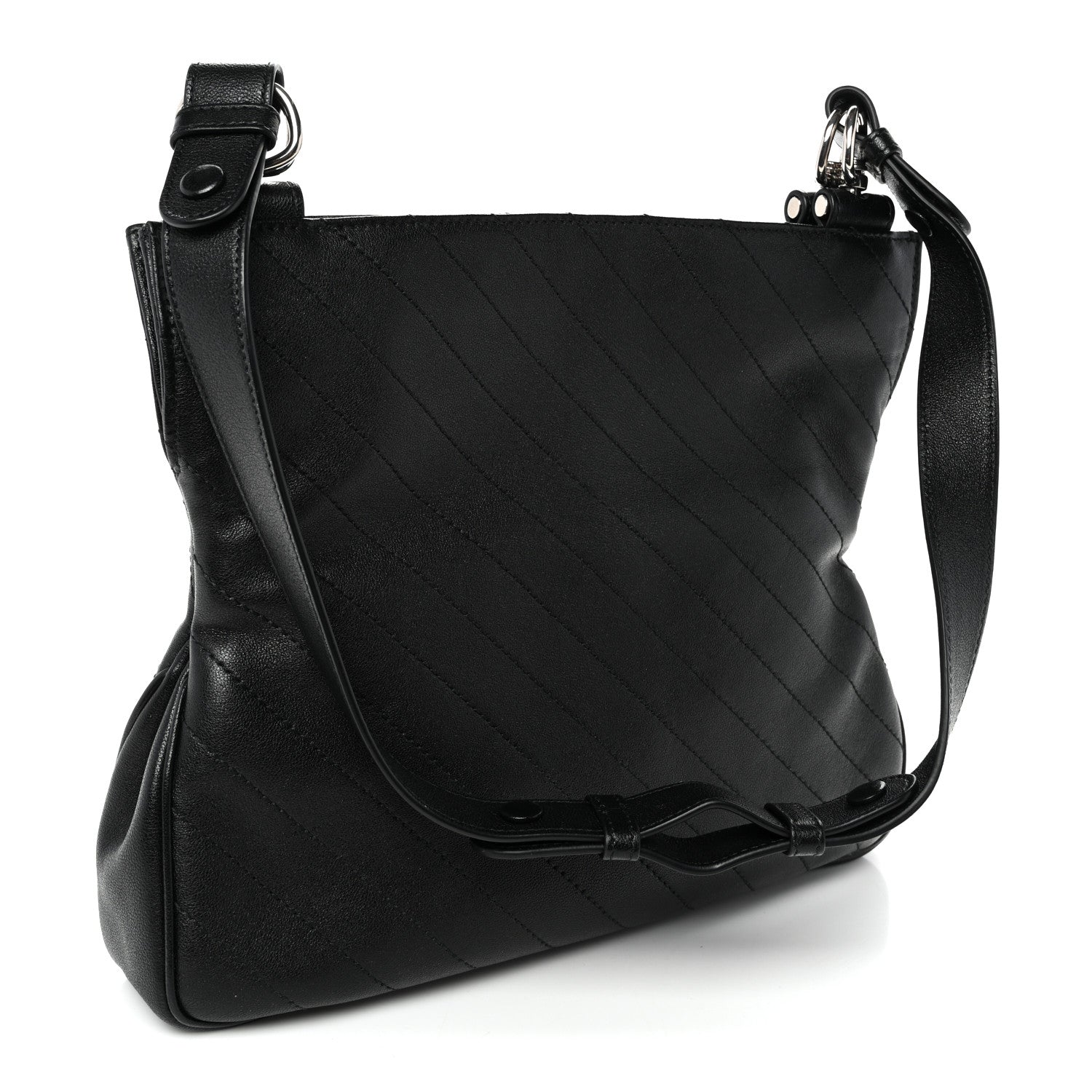 Sakai Be Green Calfskin Diagonal Stitched Small Blondie Tote  Black