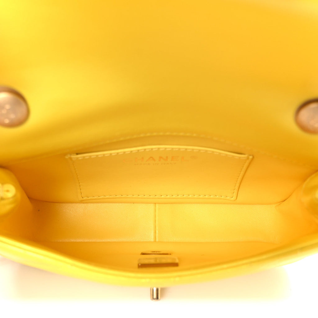 Pearly Lambskin Pearl Quilted Mini Flap Yellow