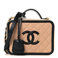 Caviar Quilted Medium CC Filigree Vanity Case Beige Black