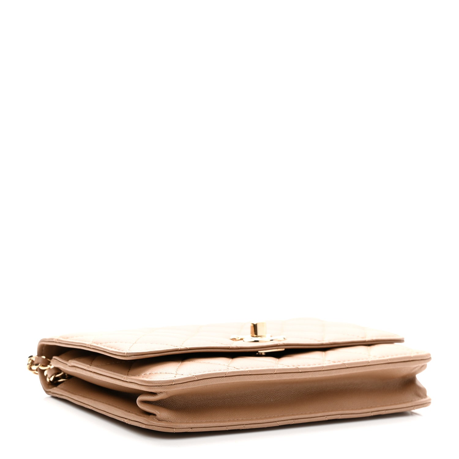 Lambskin Quilted Trendy CC Wallet On Chain WOC Beige