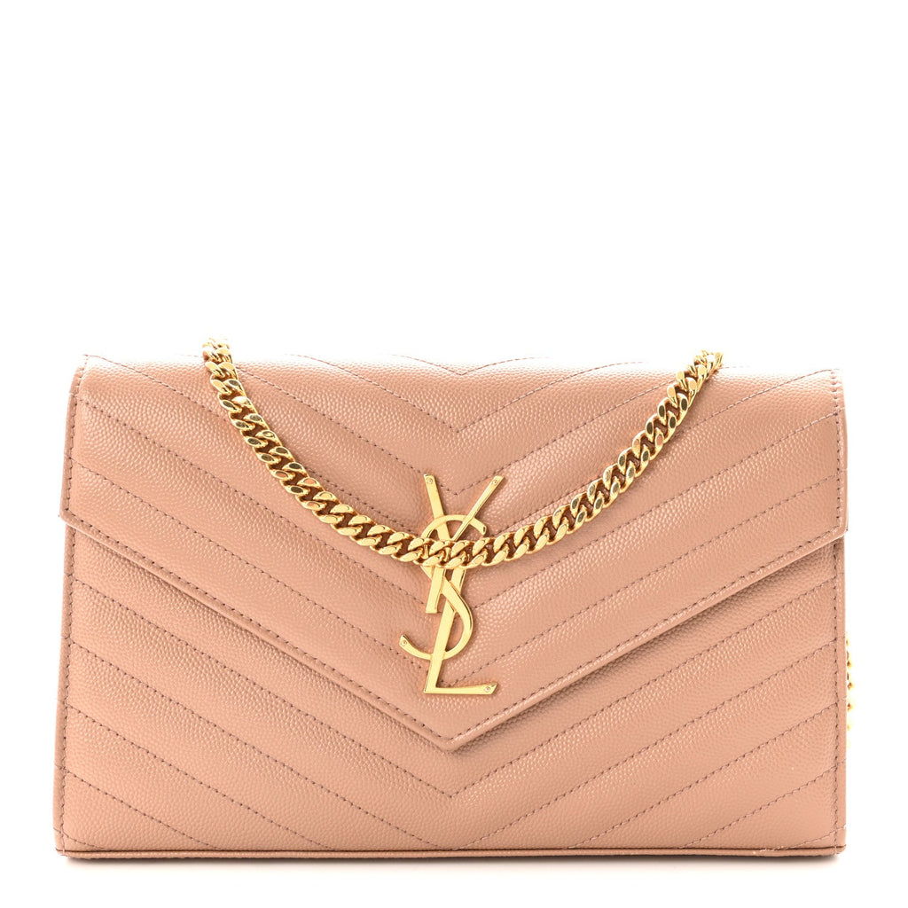 Grain De Poudre Matelasse Chevron Monogram Chain Wallet Vintage Peach