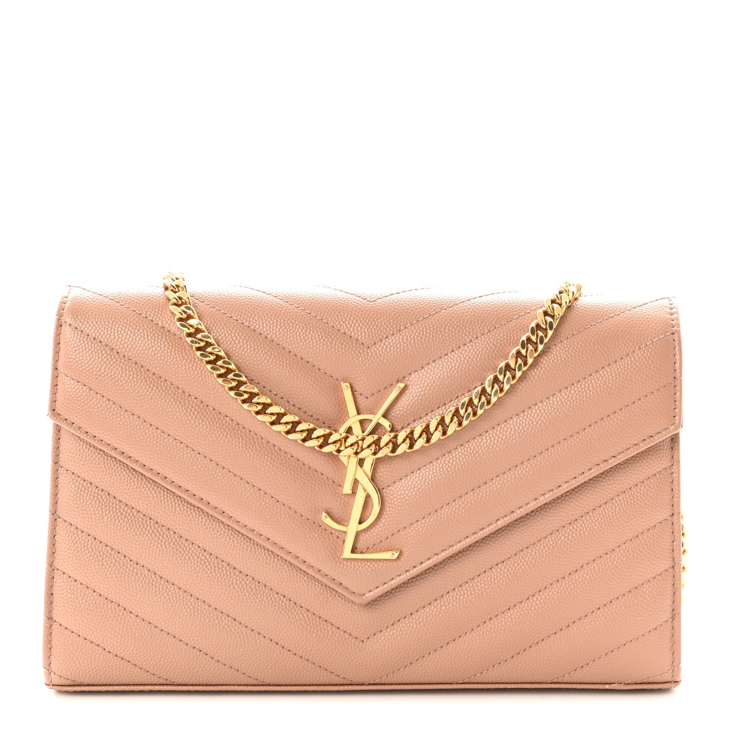 Grain De Poudre Matelasse Chevron Monogram Chain Wallet Vintage Peach