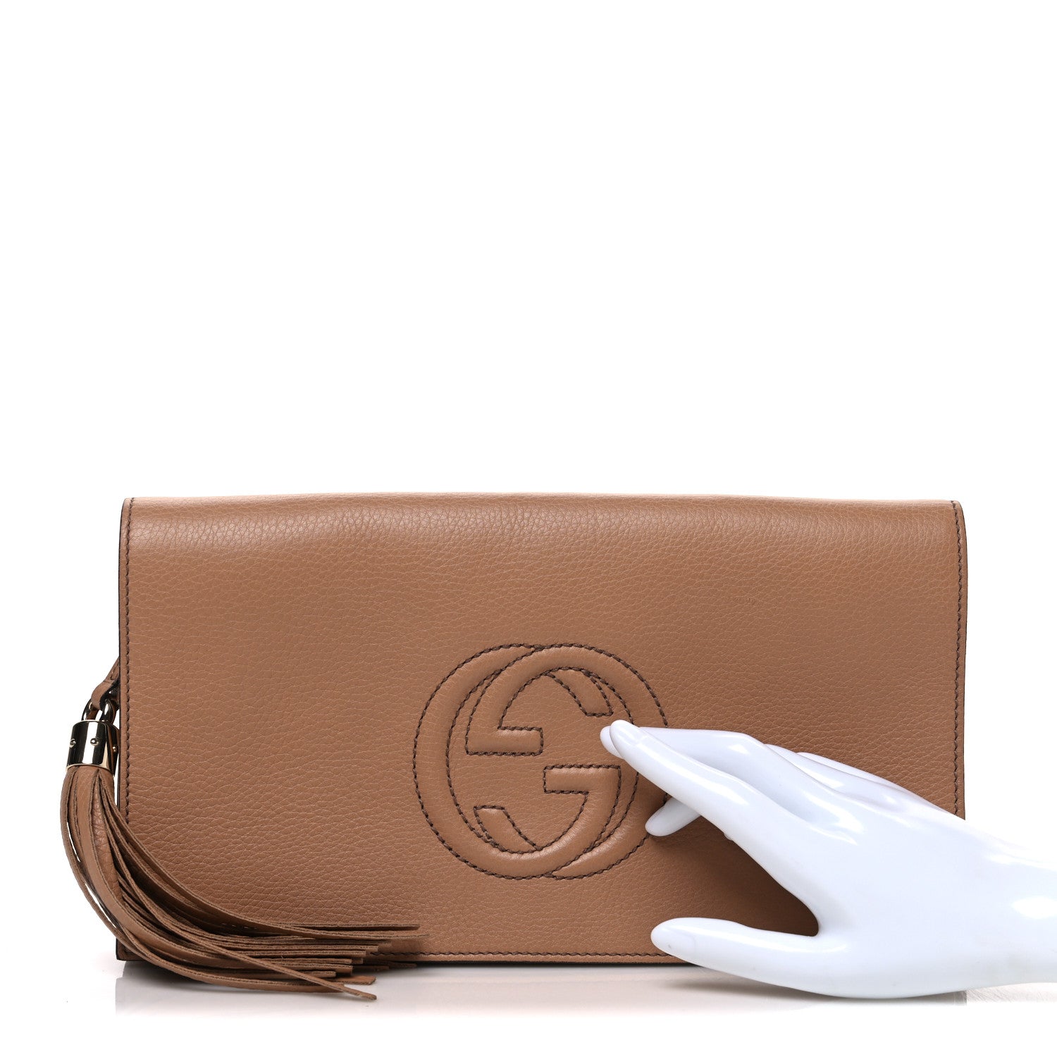 Pebbled Calfskin Medium Soho Clutch Camelia