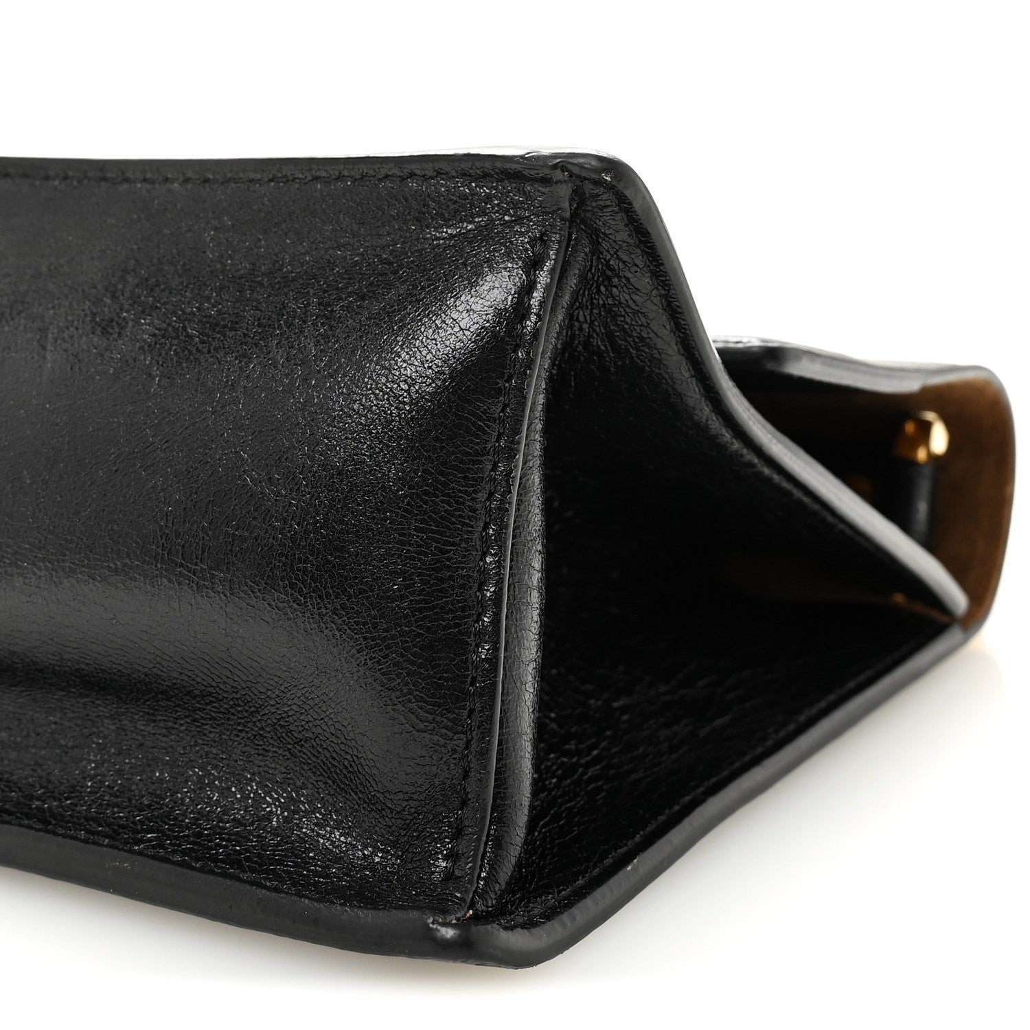 Agnello Old Shine Small Kan U Shoulder Bag Black