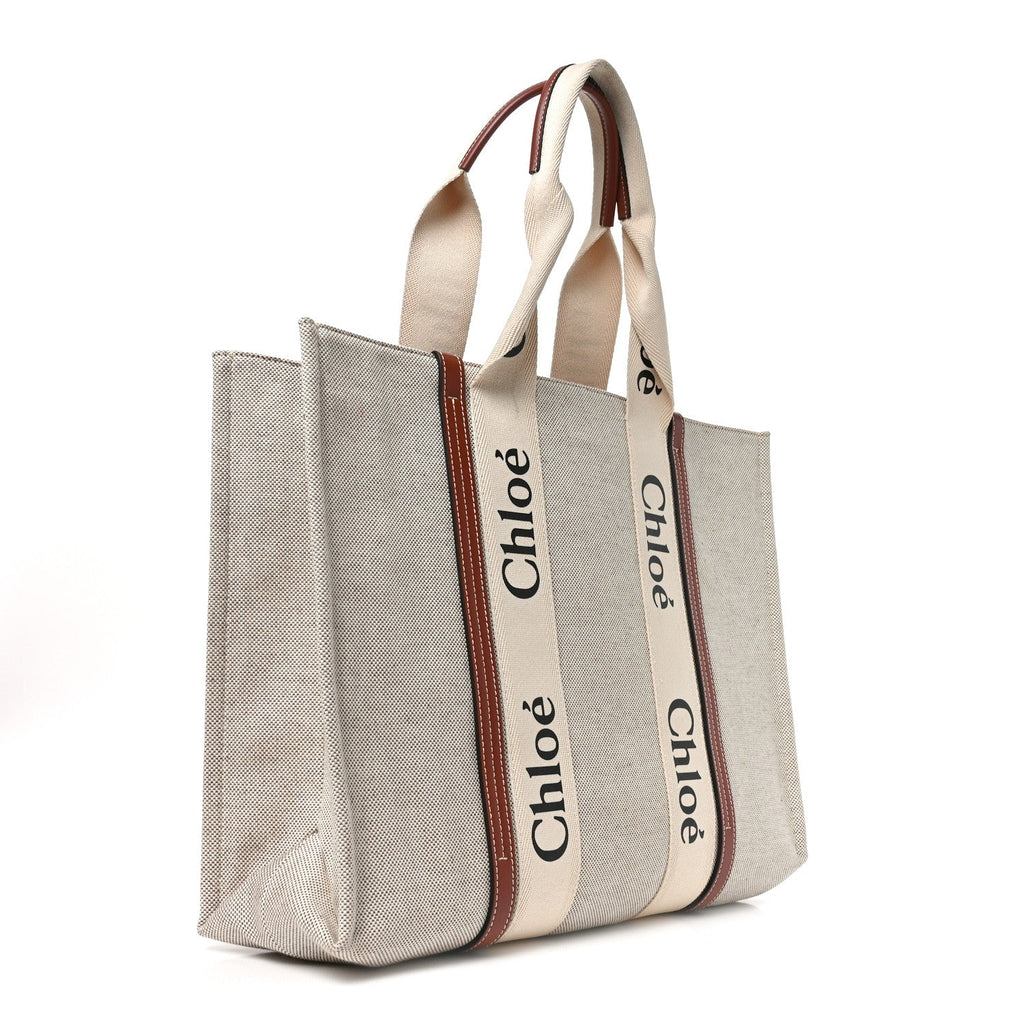 Cotton Calfskin Large Woody Ribbon Tote White Brown