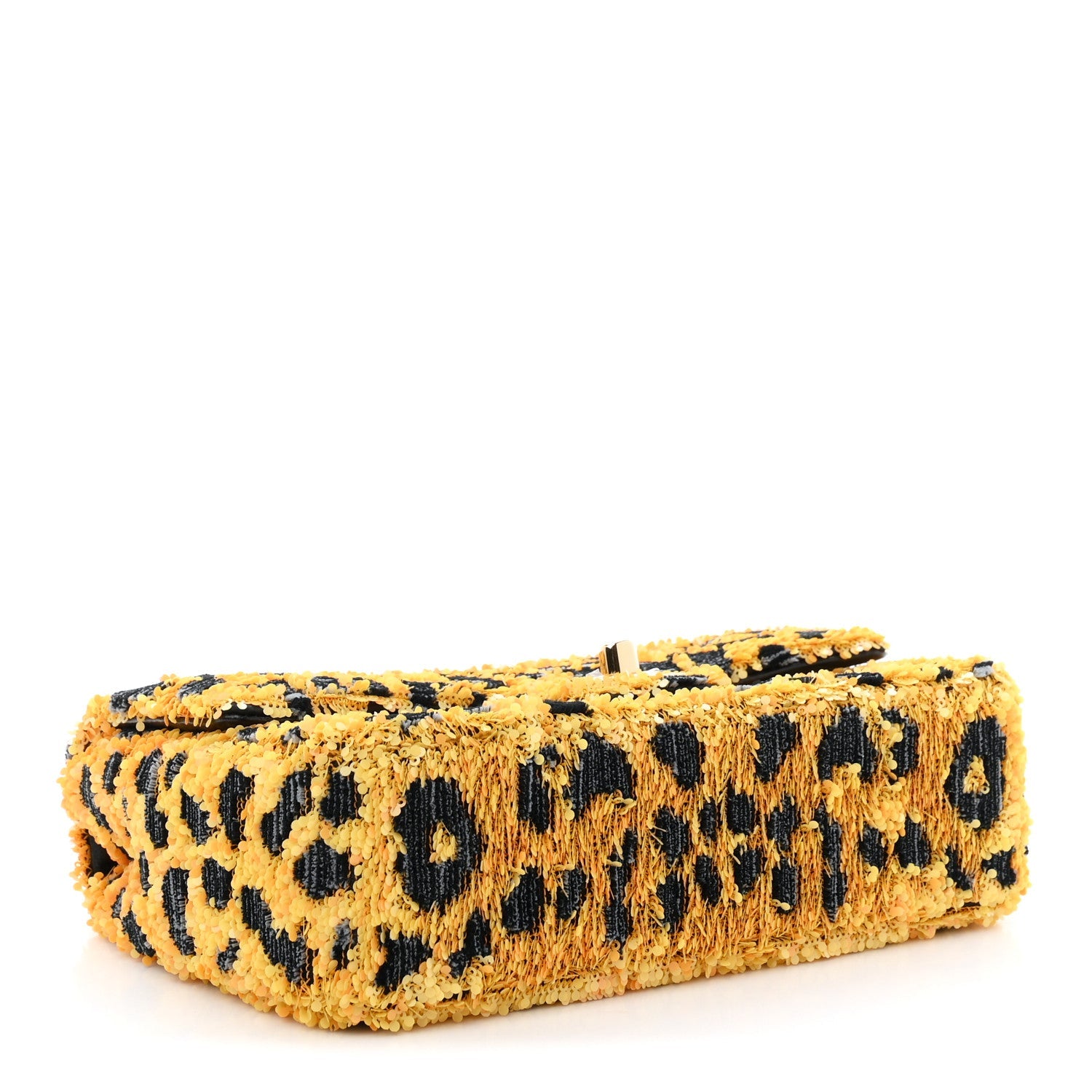 Sequin Mixed Fibers Leopard Print Mini Rectangular Flap Black Orange