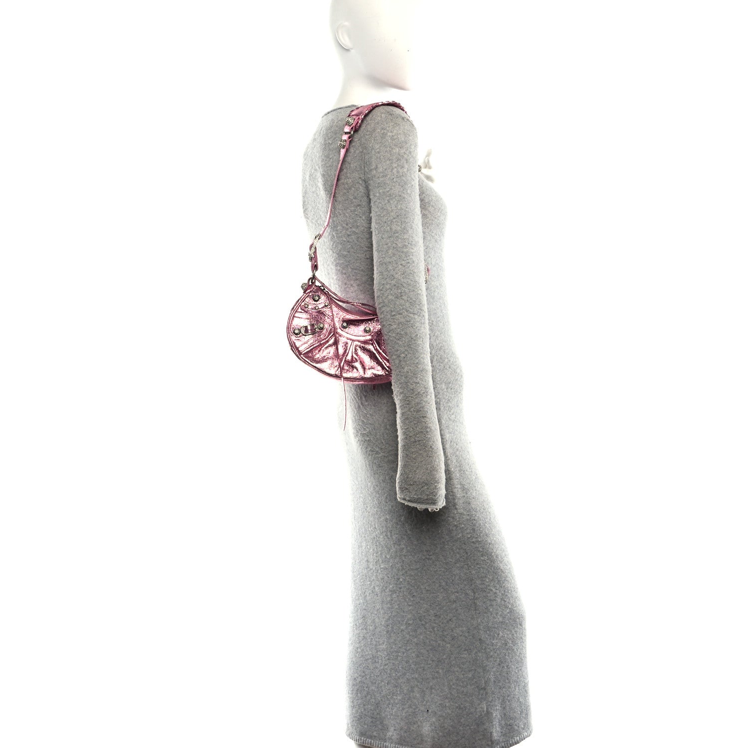 Metallic Agneau Arena Crystal Le Cagole Shoulder Bag XS Met Pink