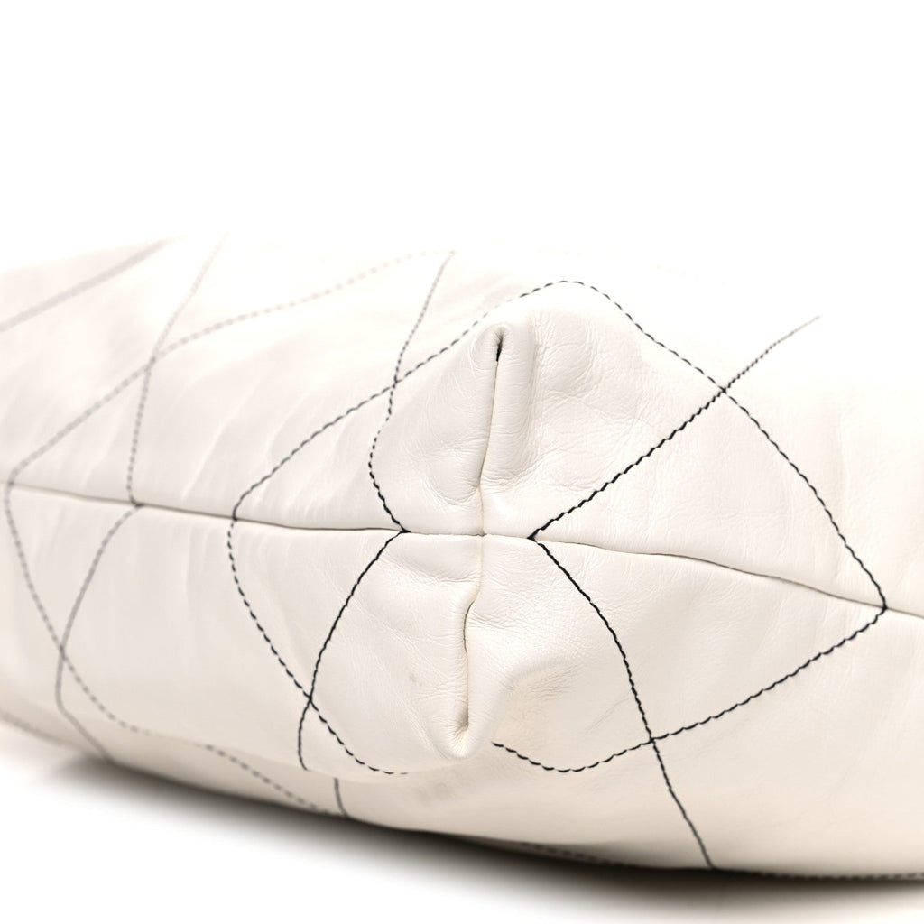 Shiny Calfskin Quilted Small Chanel 22 White Black