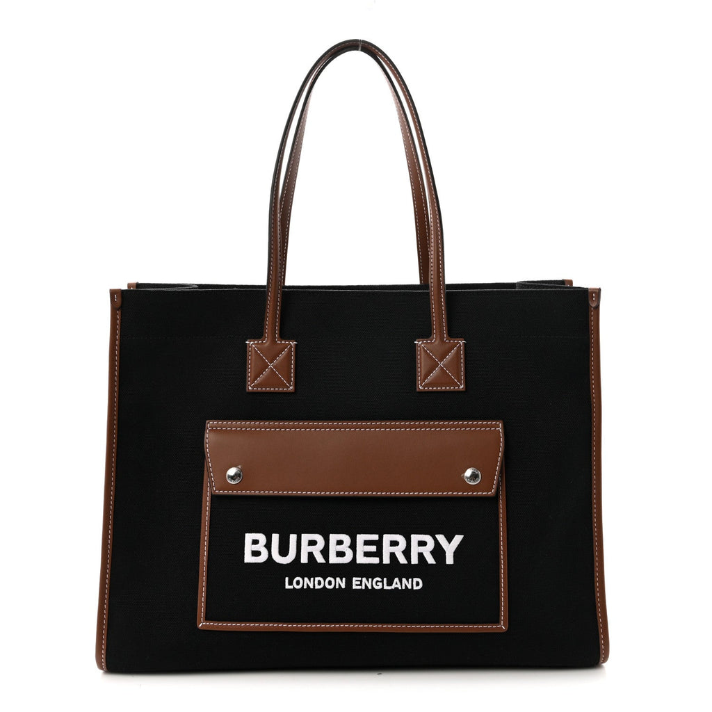 Canvas Smooth Calfskin Medium Two Tone Freya Tote Black Tan