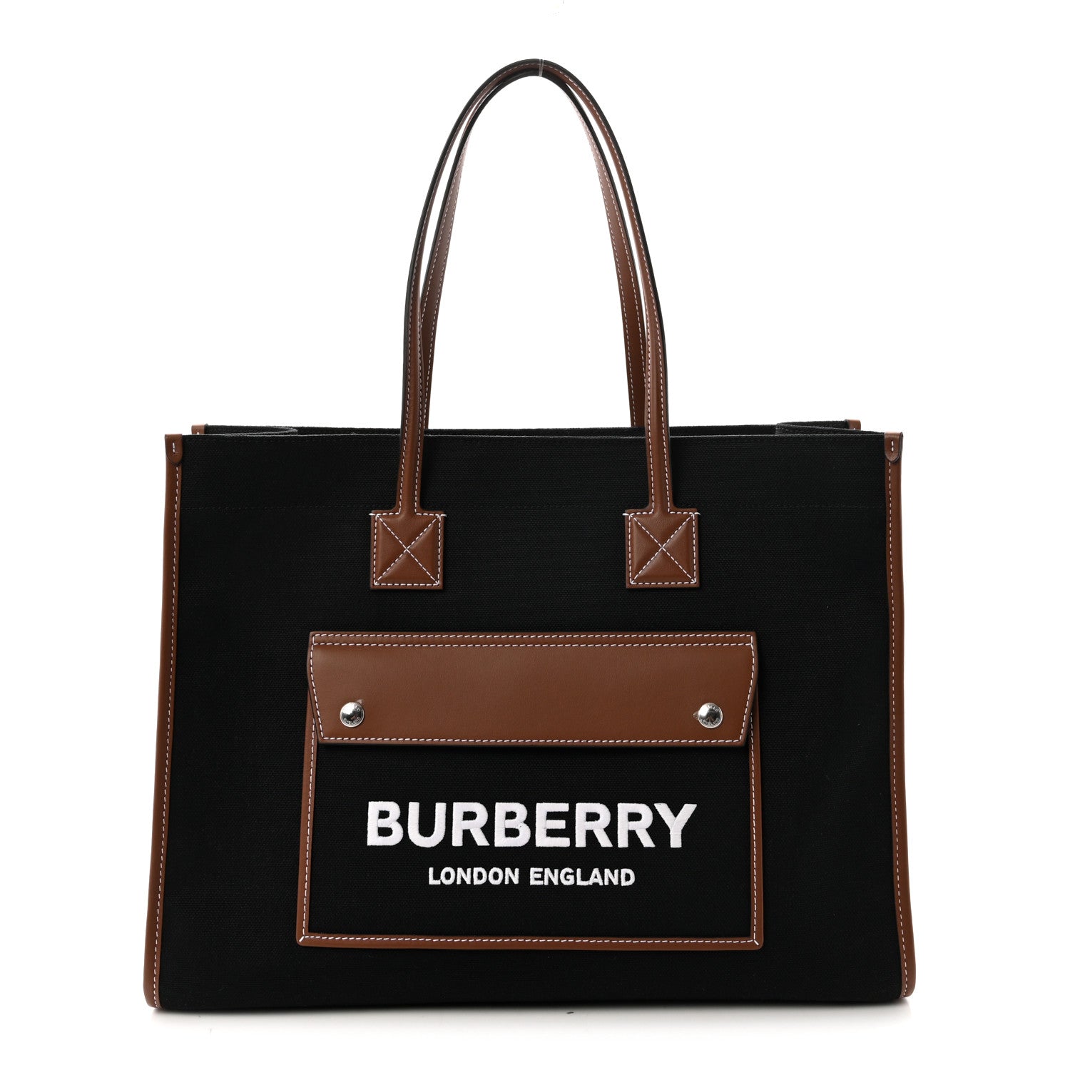 Canvas Smooth Calfskin Medium Two Tone Freya Tote Black Tan