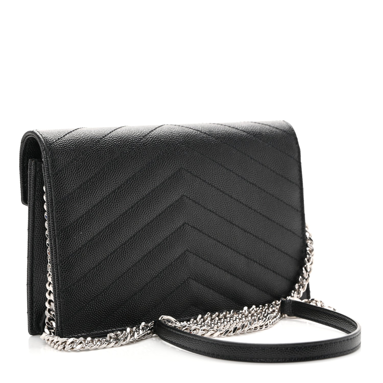 Grain De Poudre Matelasse Chevron Monogram Envelope Chain Wallet Black