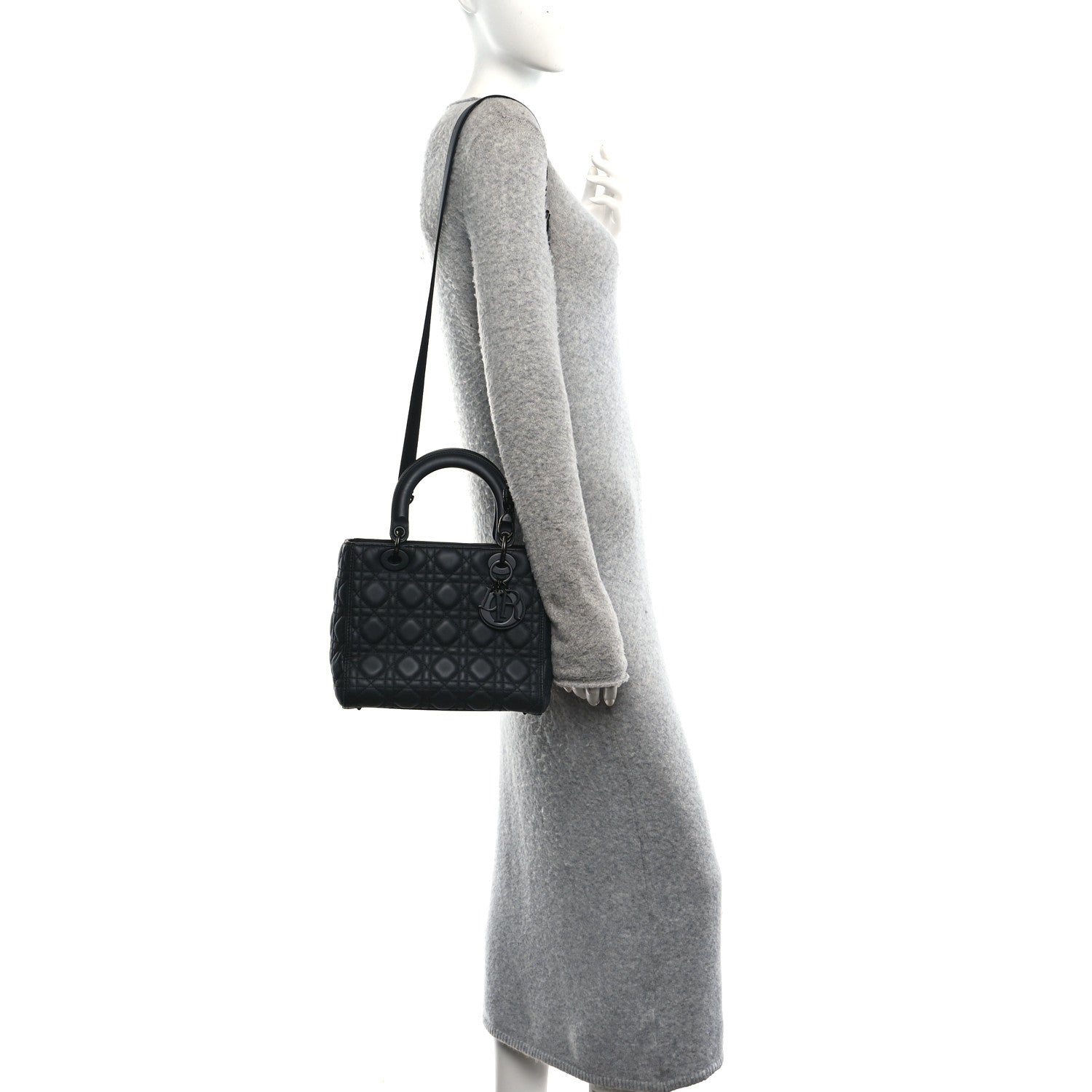 Ultra Matte Calfskin Cannage Medium Lady Dior Black