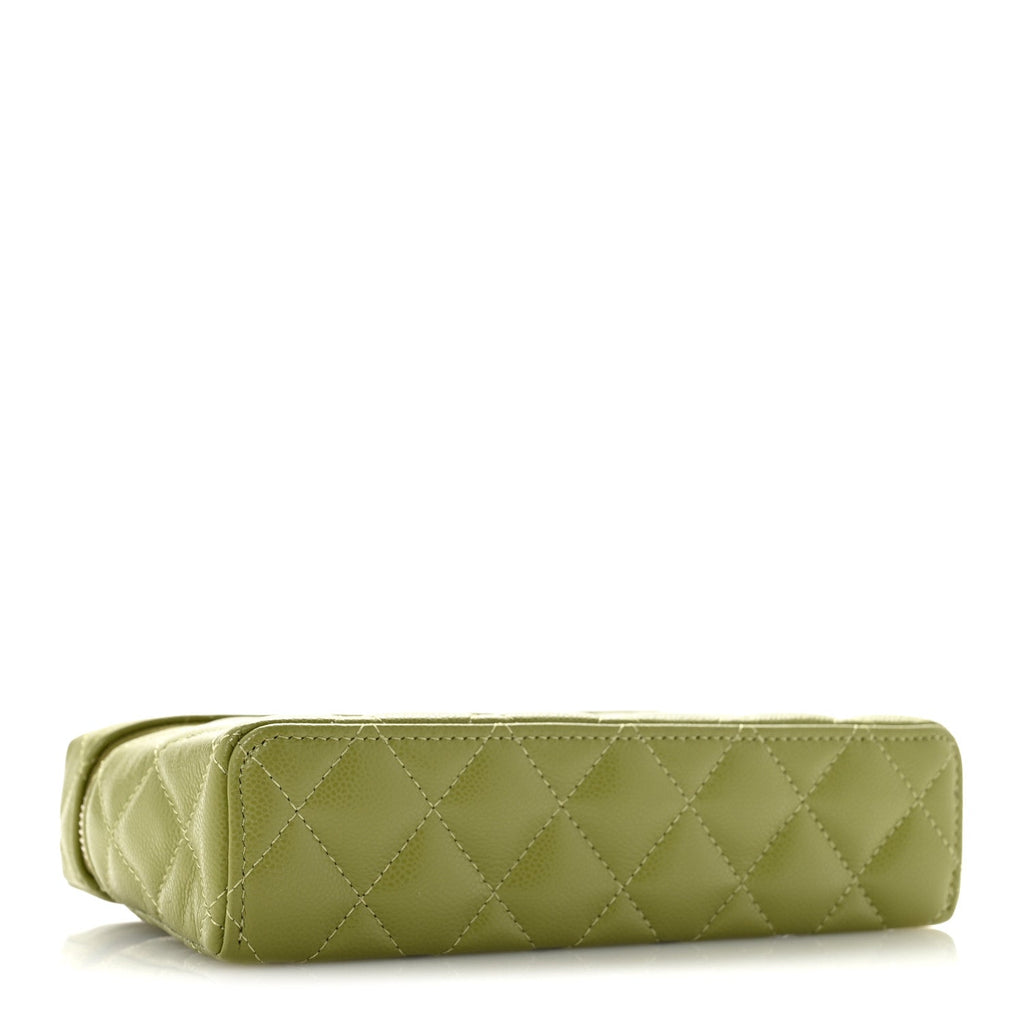 Caviar Quilted Top Handle Slim Vanity With Chain Khaki
