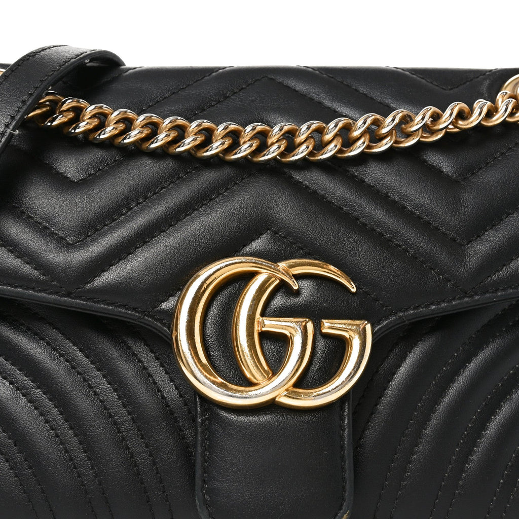 Calfskin Matelasse Small GG Marmont Shoulder Bag Black