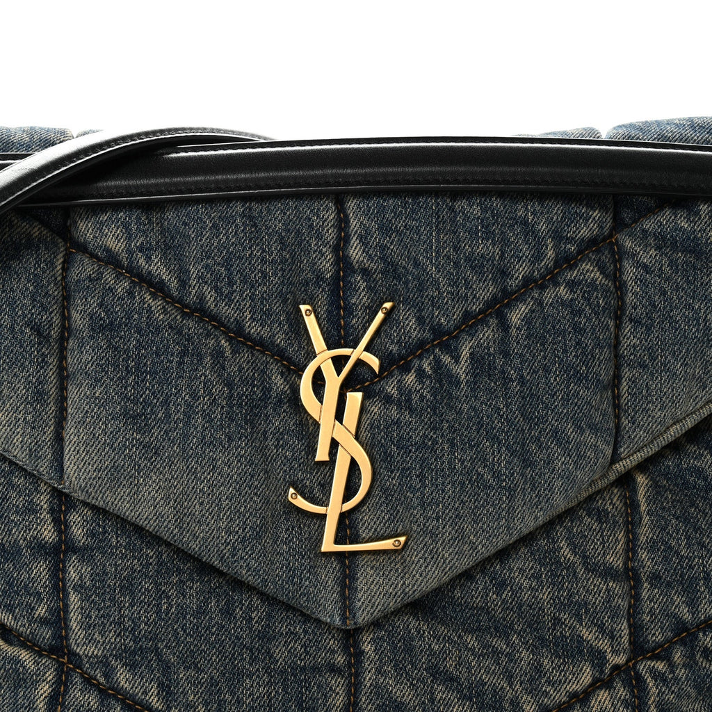 Denim Quilted Medium Loulou Puffer Monogram Chain Satchel Blue Cinnamon