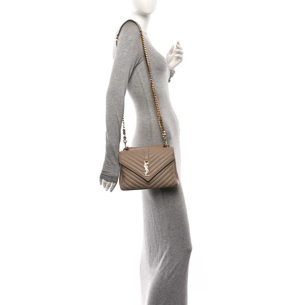 Sheepskin Matelasse Chevron Monogram Medium College Bag Dark Beige